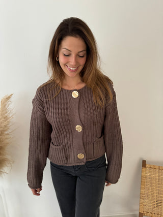 Gold buttons marron knit