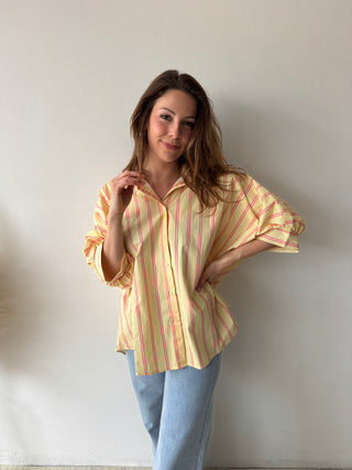 Yellow pink striped blouse