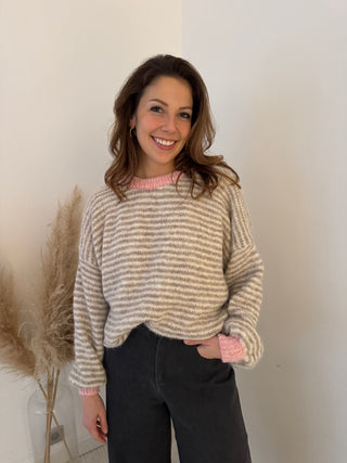 Light pink taupe striped knit