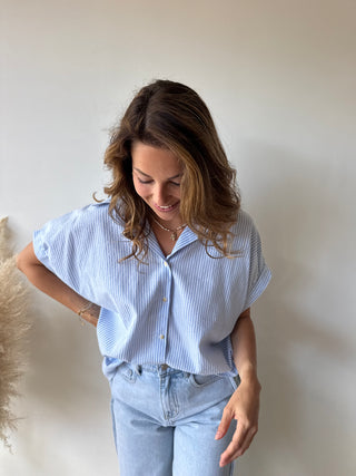 Be happy blue striped shirt