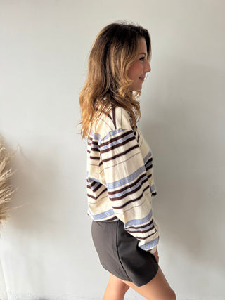 Brown grey striped polo