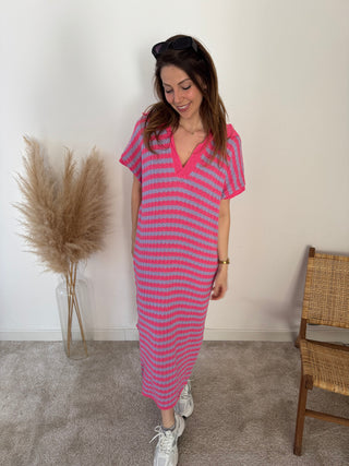 Pink blue knitted maxi dress