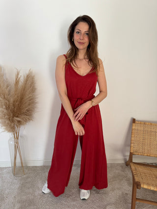 Red flowy jumpsuit