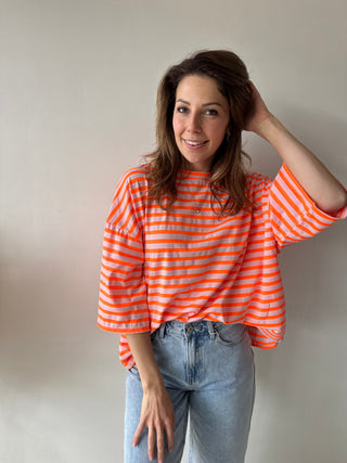 Orange pink striped soleil top