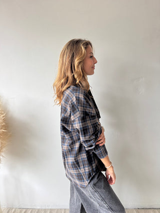 Brown blue checked shirt
