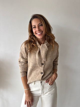 Taupe button scarf knit