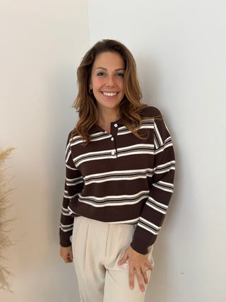 Brown beige striped polo