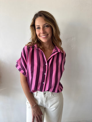 Burgundy pink striped tetra top