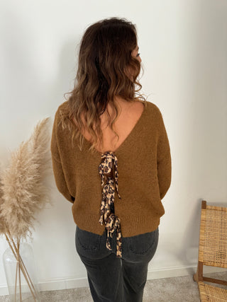 Leopard bows caramel knit