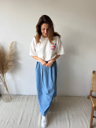 Blue denim maxi skirt