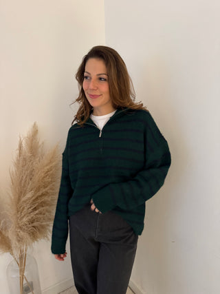Green navy zipper knit