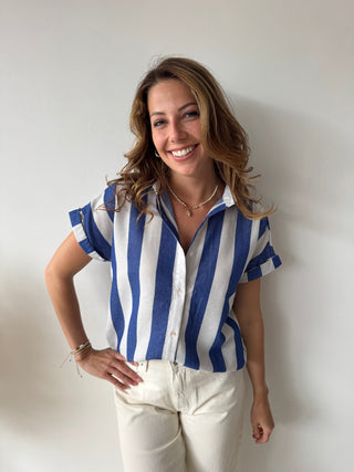 Blue white striped shirt