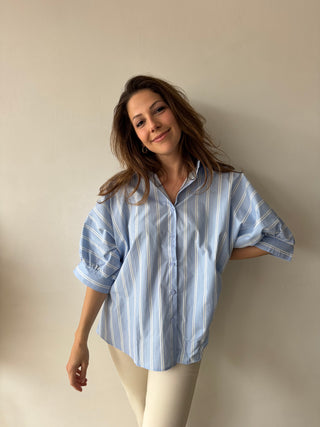 Blue white striped blouse