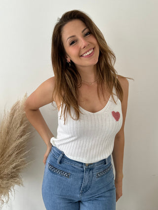 Pink heart white top