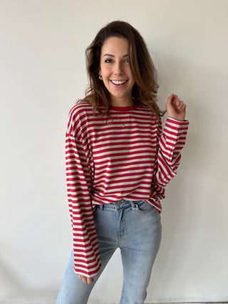 Red grey striped t-shirt