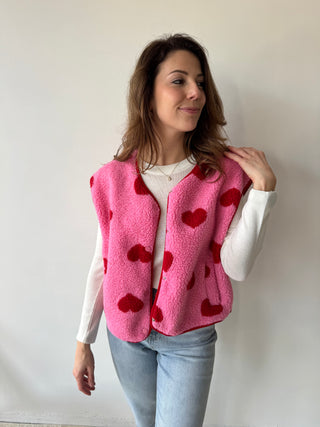 Red hearts fuchsia bodywarmer
