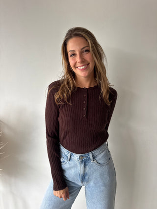 Brown soft ribbed knit top