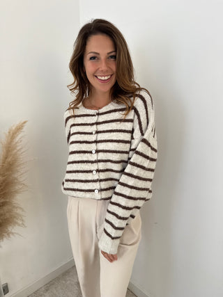 Beige brown striped button knit