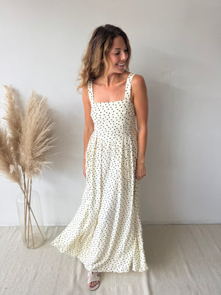 Ecru polka dot maxi dress
