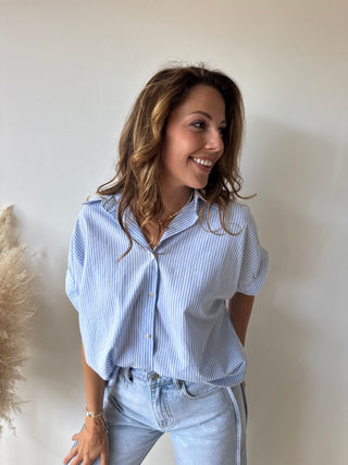 Be happy blue striped shirt