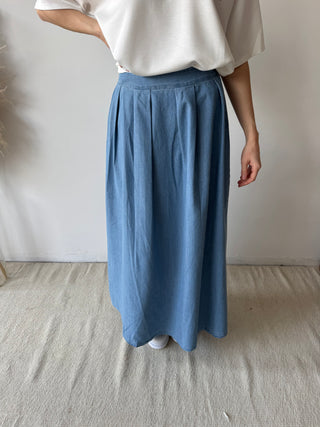 Blue denim maxi skirt