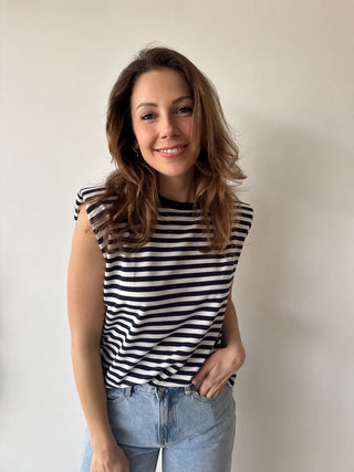 Navy white striped sleeveless top