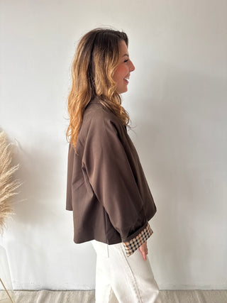Brown checked trench jacket