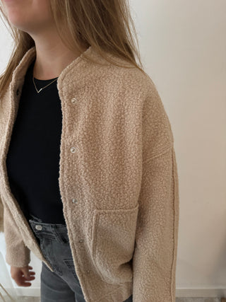 Beige short teddy jacket