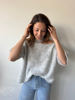 Grey open shoulder soft knit