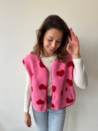 Red hearts fuchsia bodywarmer
