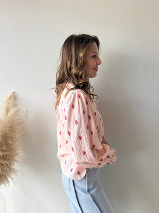Fuchsia leaves pink tetra blouse