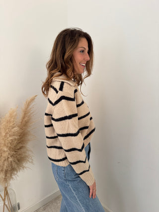 Beige black striped knit