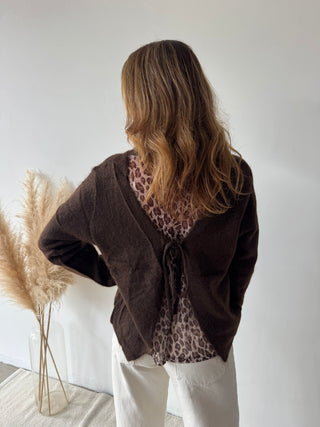 Leopard back detail brown knit