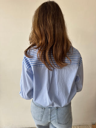 Blue striped pocket blouse