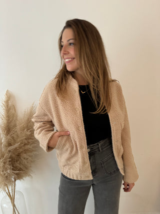 Beige short teddy jacket