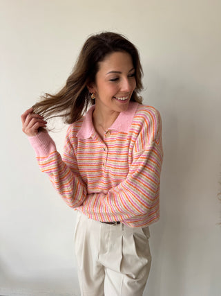 Pink orange soft polo knit