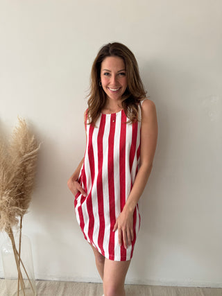 Red striped denim dress