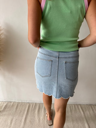 blue denim skirt