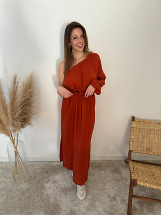 Terracotta one sleeve tetra dress