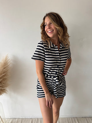 Navy striped playsuit