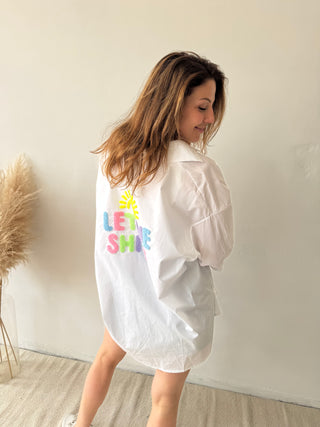 White let me shine shirt