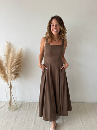 Brown flare maxi dress