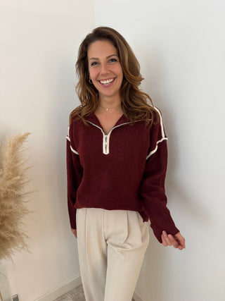 White details burgundy knit