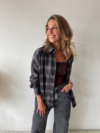 Brown blue checked shirt