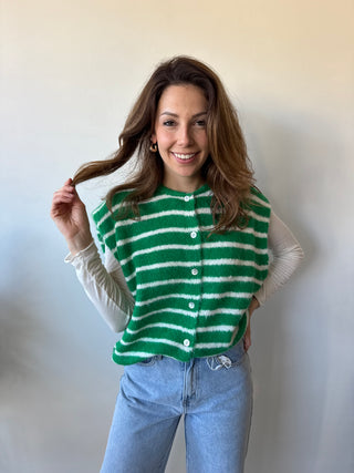 Green striped button knit