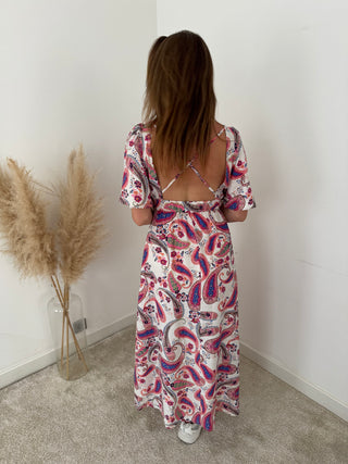 Fuchsia details white dress