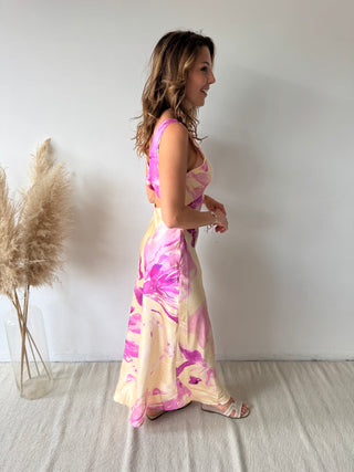 Pink yellow silky dress