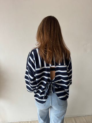 Knot back navy striped top