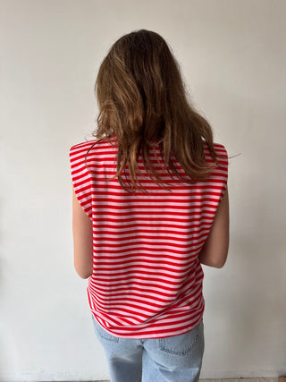 Pink red striped sleeveless top