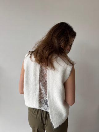 Lace open back white sweater